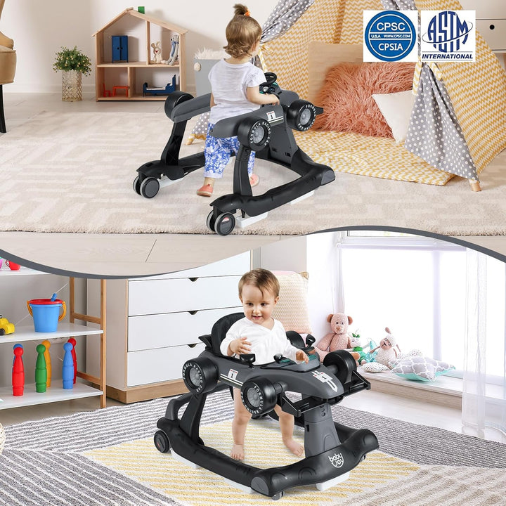 FANTASK 4 in 1 Lauflernhilfe, Autoförmiger Lauflernwagen mit Geschwindigkeit, Musikbox, Licht & Räde