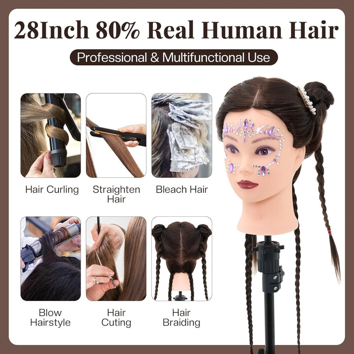 Frisierkopf,Neverland Übungskopf 71cm 80% Echthaar,Frisieren Trainingsköpfe für Friseure Ausbildung