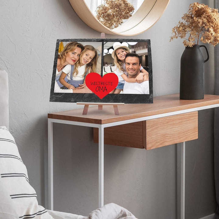 wandmotiv24 Schiefertafel Beste Oma, Mit Ihrem Foto Bedrucken Lassen, 2 Farb-Fotos, Rotes Herz und S