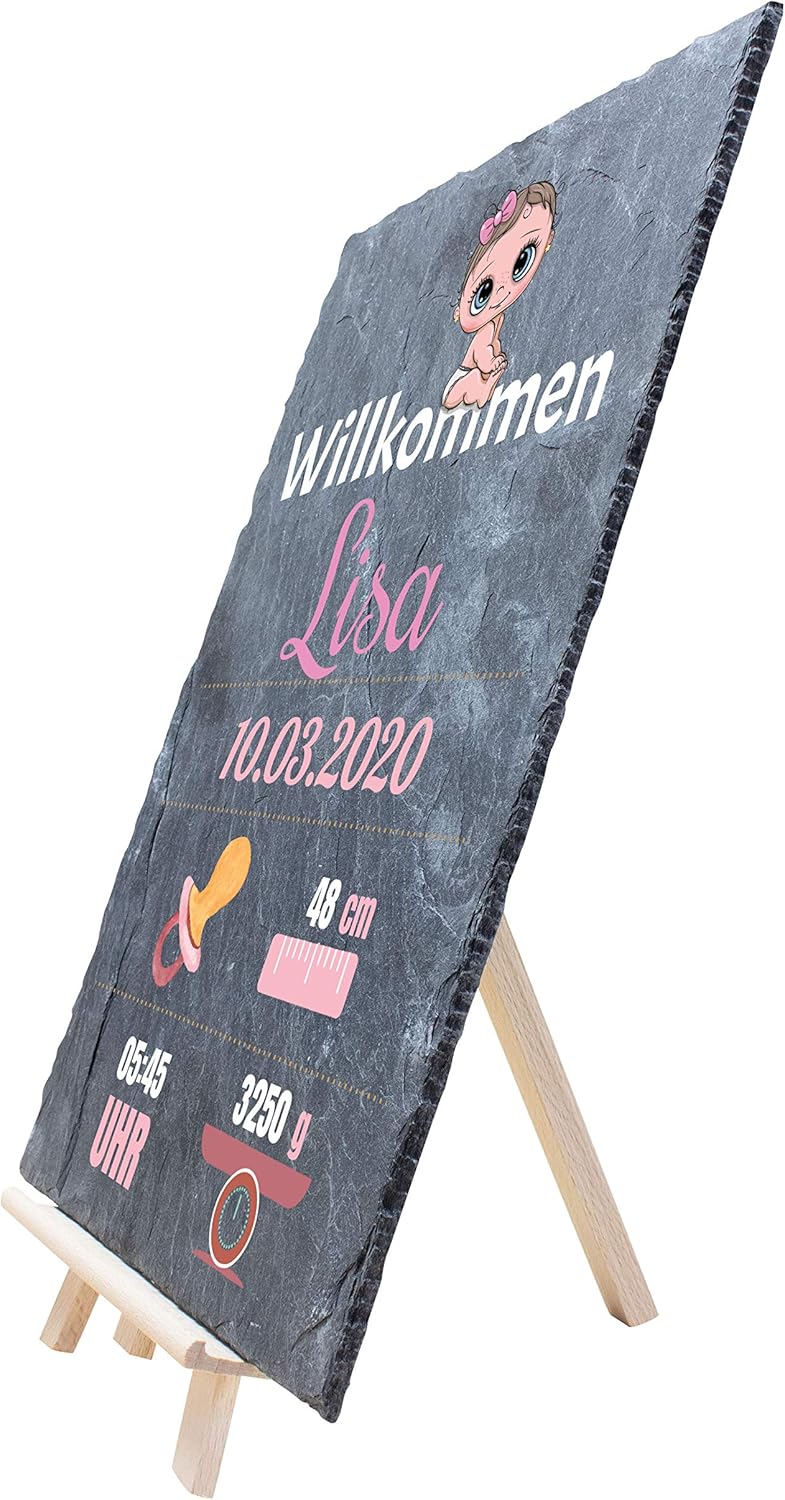 wandmotiv24 individuelle Schiefertafel als Geschenk zur Geburt, 20 x 30 cm, mit Staffelei, Familien,
