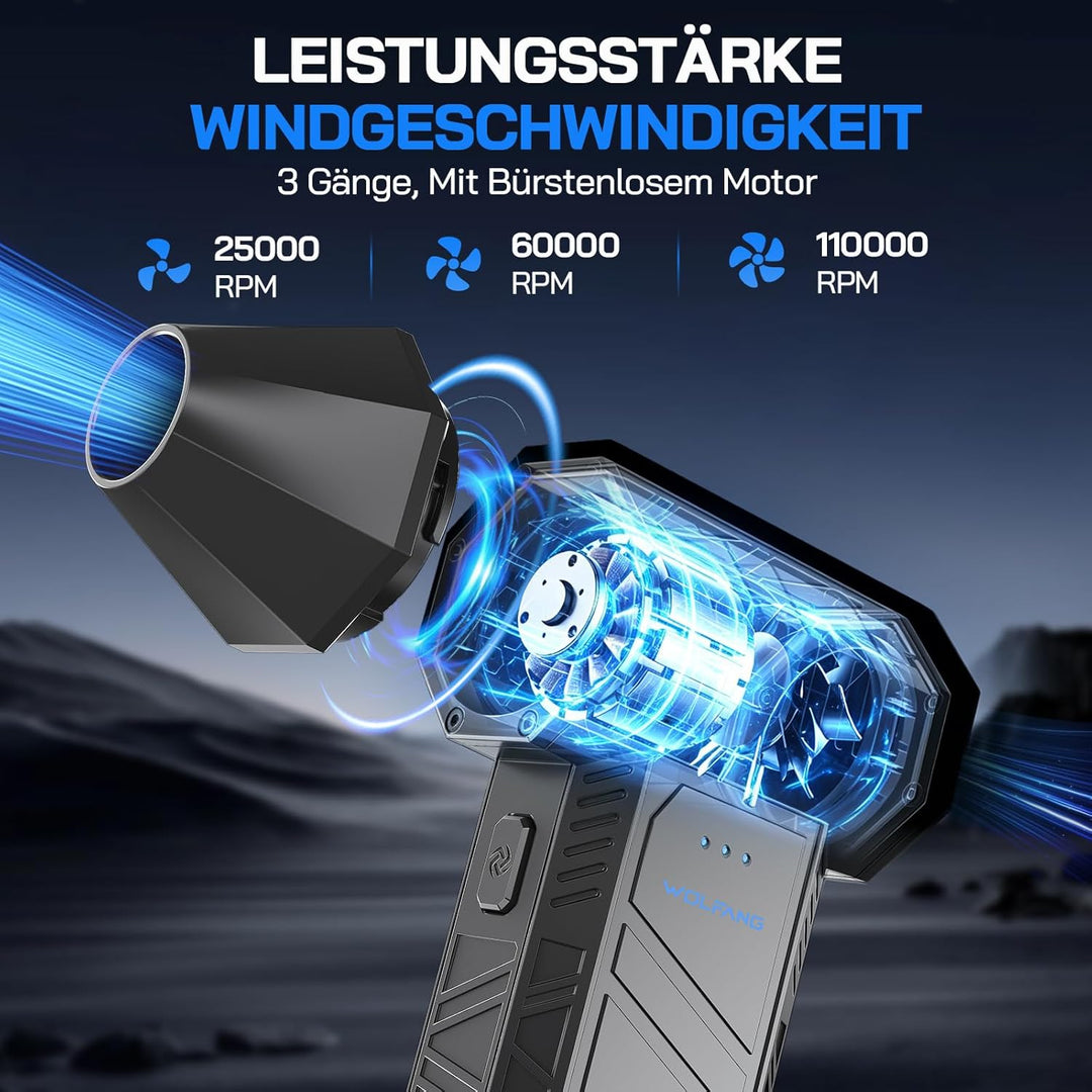 WOLFANG Electric Air Duster-110000RPM Super Power Cordless Air Duster, 3-Gang Mini-Gebläse Elektrisc