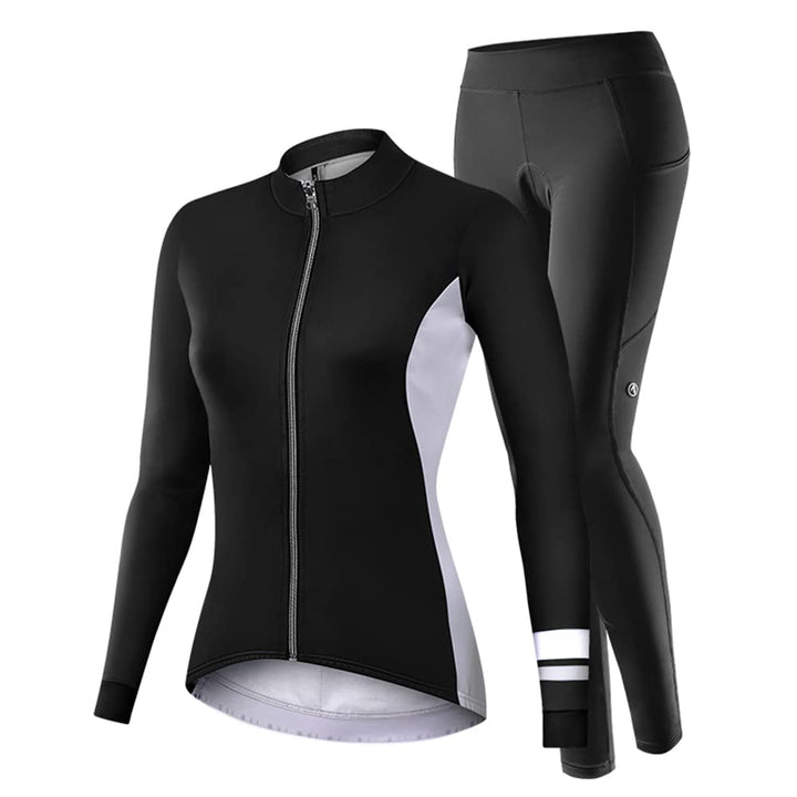 NUCKILY Fahrradbekleidung Set Damen Radtrikot Langarm Winddicht Damen Thermische Fleece mit 3D Polst