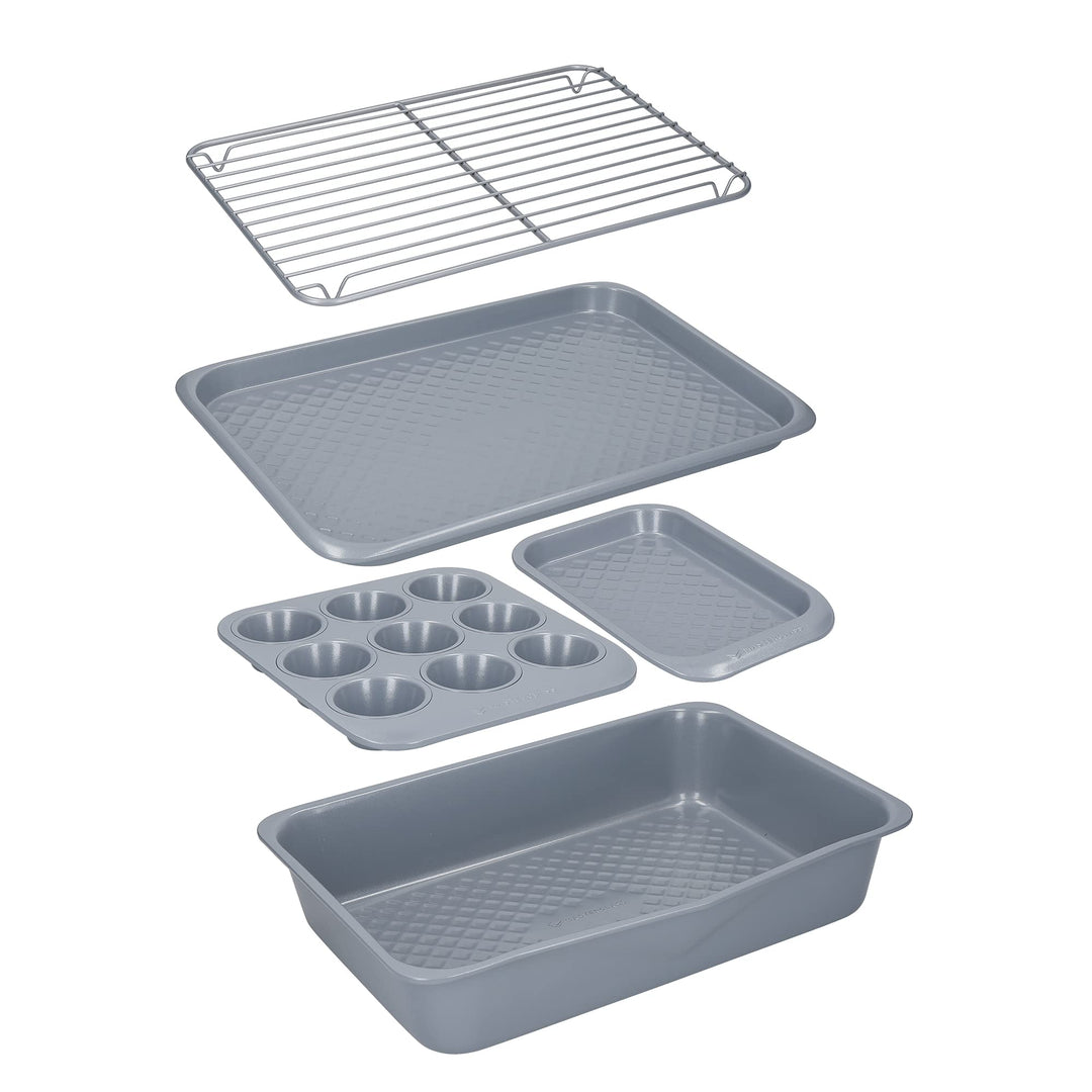 MasterClass Smart Ceramic 5er Set stapelbares Backgeschirr, Karbonstahl mit robuster Keramikbeschich