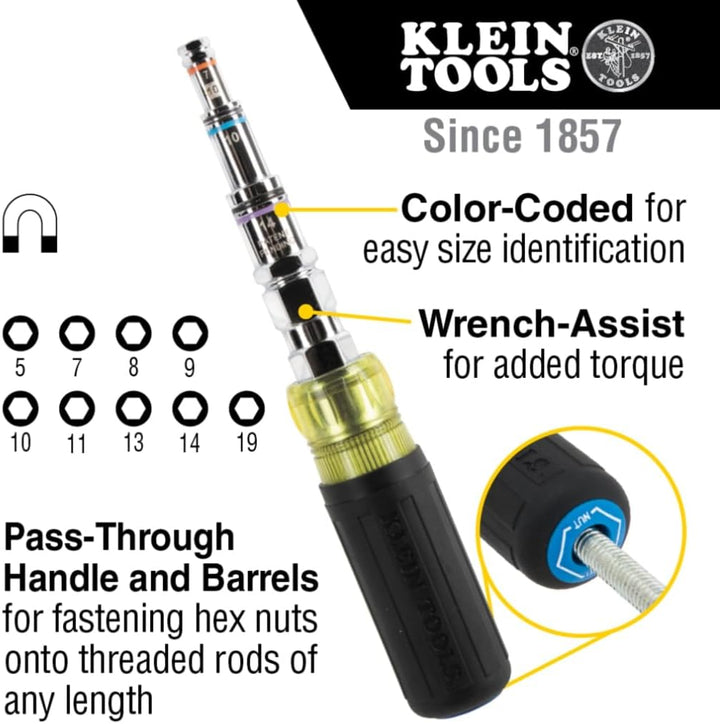 Klein Tools 32809MAGM | 11-in-1 Pass-Through Magnetic Multi-Nut Driver metrisch | Grössen 5, 7, 8, 9