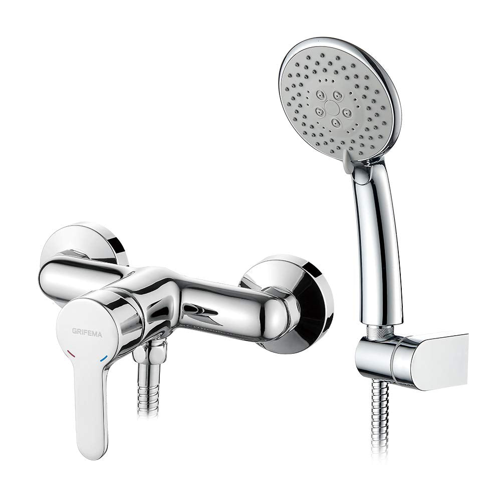 GRIFEMA PORTO-G12003 | Duscharmatur - Brausebatterie mit Brauseschlauch, Handbrause mit 5 Funktionen