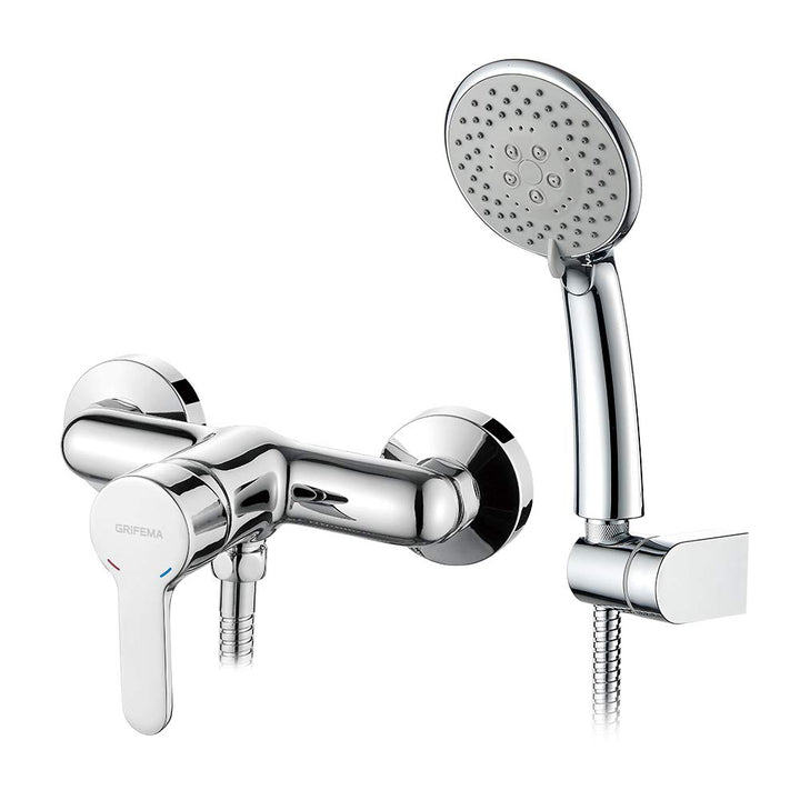 GRIFEMA PORTO-G12003 | Duscharmatur - Brausebatterie mit Brauseschlauch, Handbrause mit 5 Funktionen
