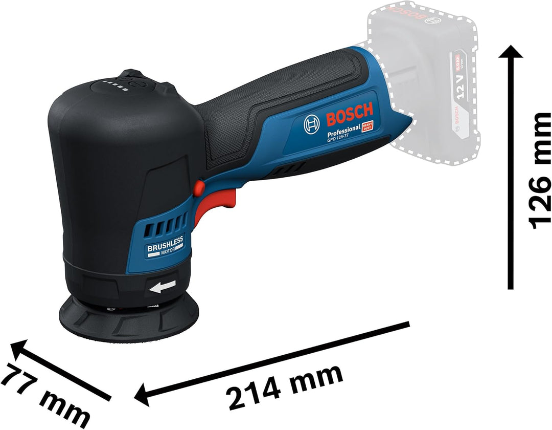 Bosch Professional 12V System Akku-Polierer GPO 12V-77 (inkl. montiertem 77 mm Klett-Stützteller, 77
