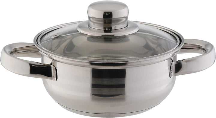 axentia 221097 Edelstahl-Topfset Erika 5-teilig - Kochtöpfe mit Glasdeckel - Kochgeschirr mit Schütt