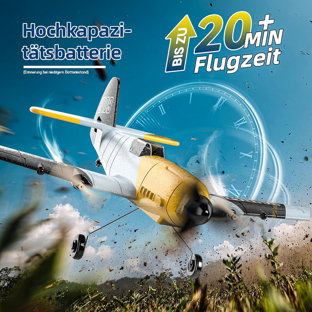 DEERC RC Flugzeug Messerschmitt Bf 109, 2,4 GHz ferngesteuertes Flugzeug 6-Achsen-Gyro-Stabilisator,