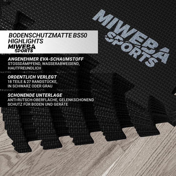 Miweba Sports Bodenschutzmatte BS50 | 8-teilig 1,7 m² - Yogamatte Gymnastikmatte Puzzlematte Fitness