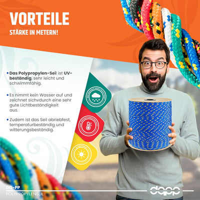100m POLYPROPYLENSEIL 10mm GRÜN Polypropylen Seil Traglast bis 1240 kg Tauwerk PP Flechtleine Textil