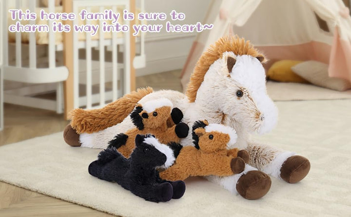 MorisMos 54cm riesen Pferd Kuscheltier XXL mit 3 Baby Pony im Bauch, gross Plüschpferd Kuscheltiere