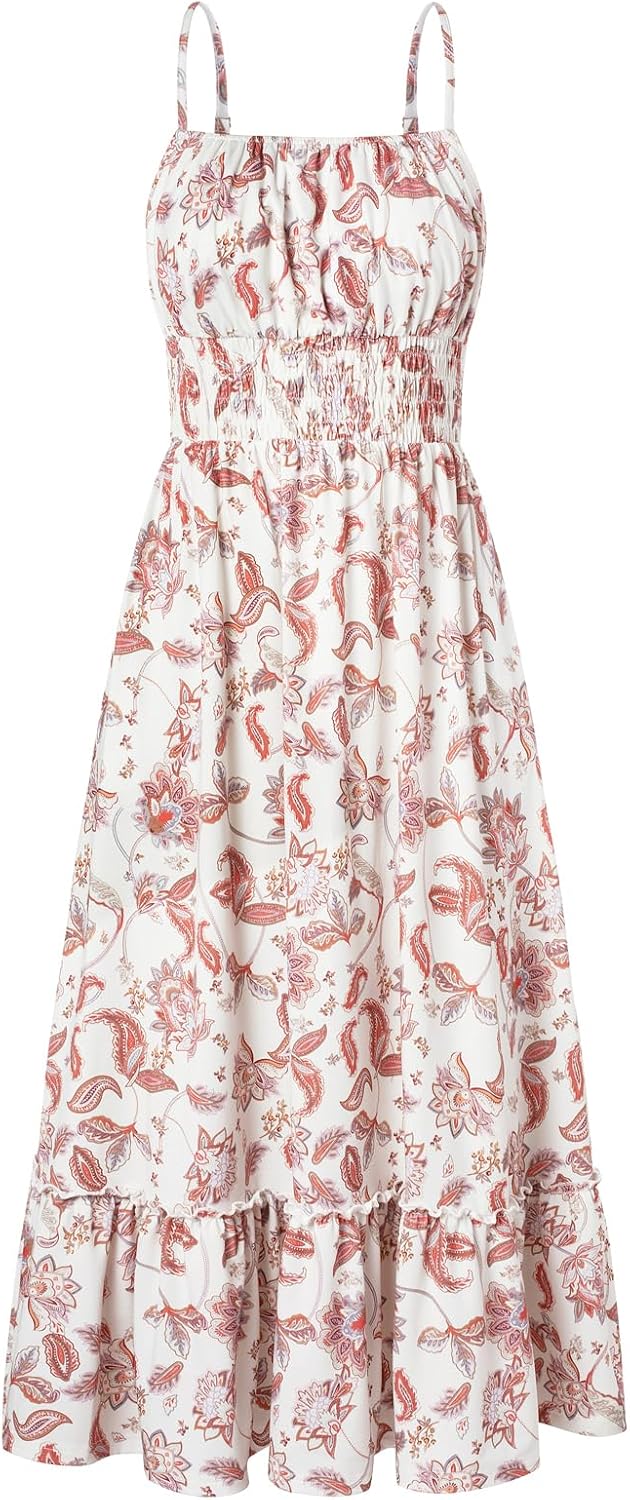 GRACE KARIN Damen Ärmellos Blumenkleid Maxikleid Casual Cami-Kleid Böhmisch Kleid Spaghettiträger Sm