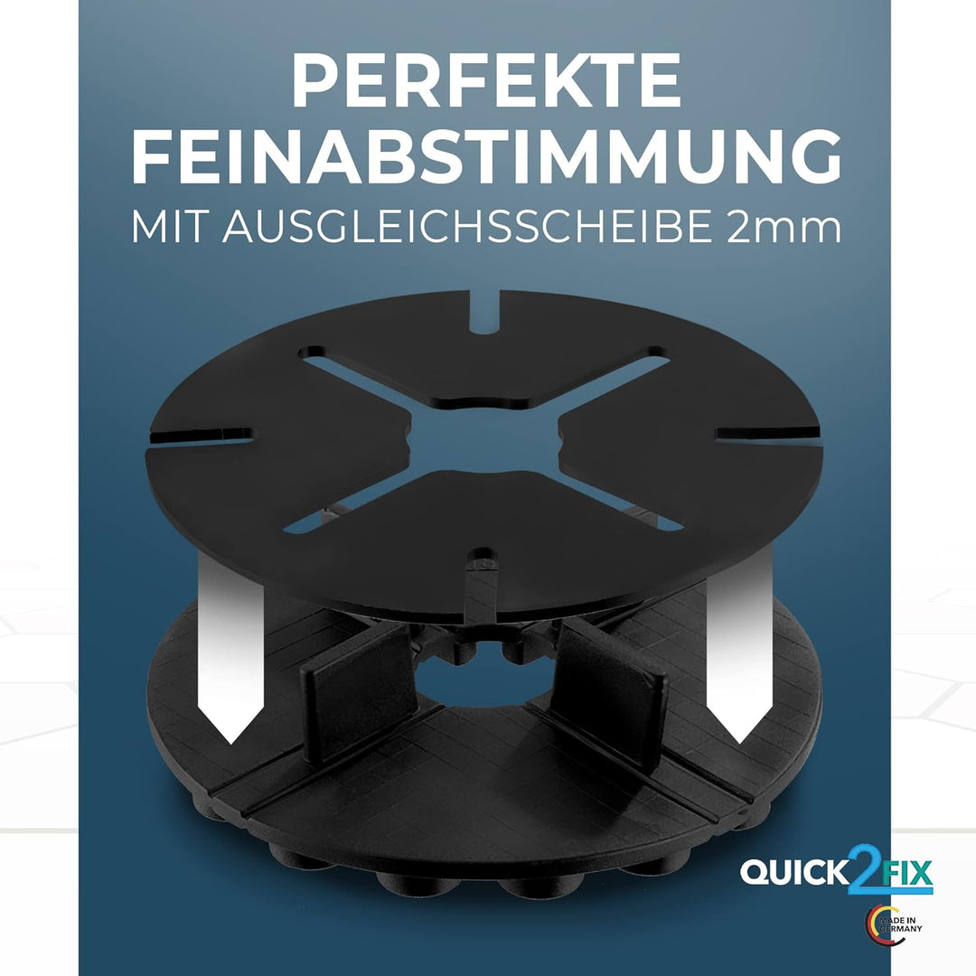 QUICK2FIX® Ausgleichsscheiben für Plattenlager - 50 Stück - Stelzlager und Kieslager 2mm, Gummi Plat