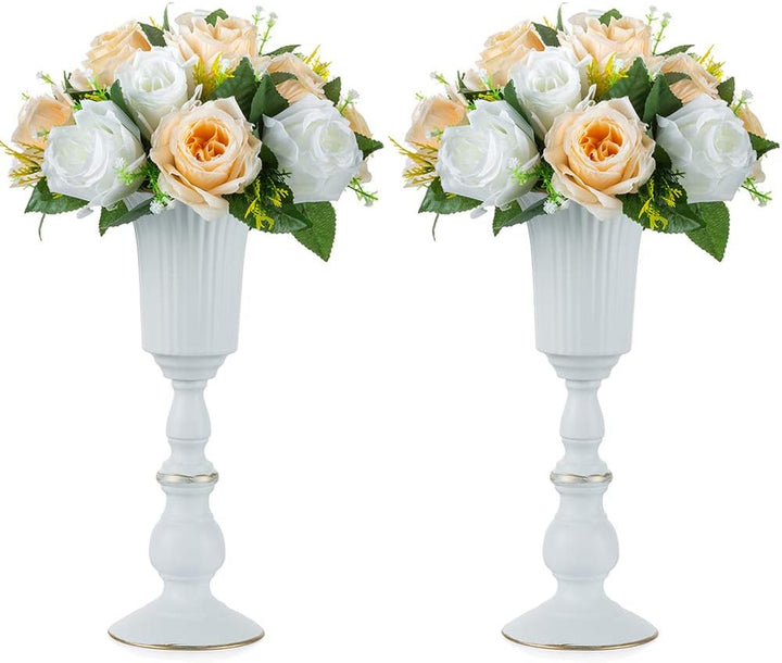 NUPTIO 2 Stück Metall Blumenvase Weiss Tischdekoration Herzstück, Elegante Hochzeit Mittelstücke Vas