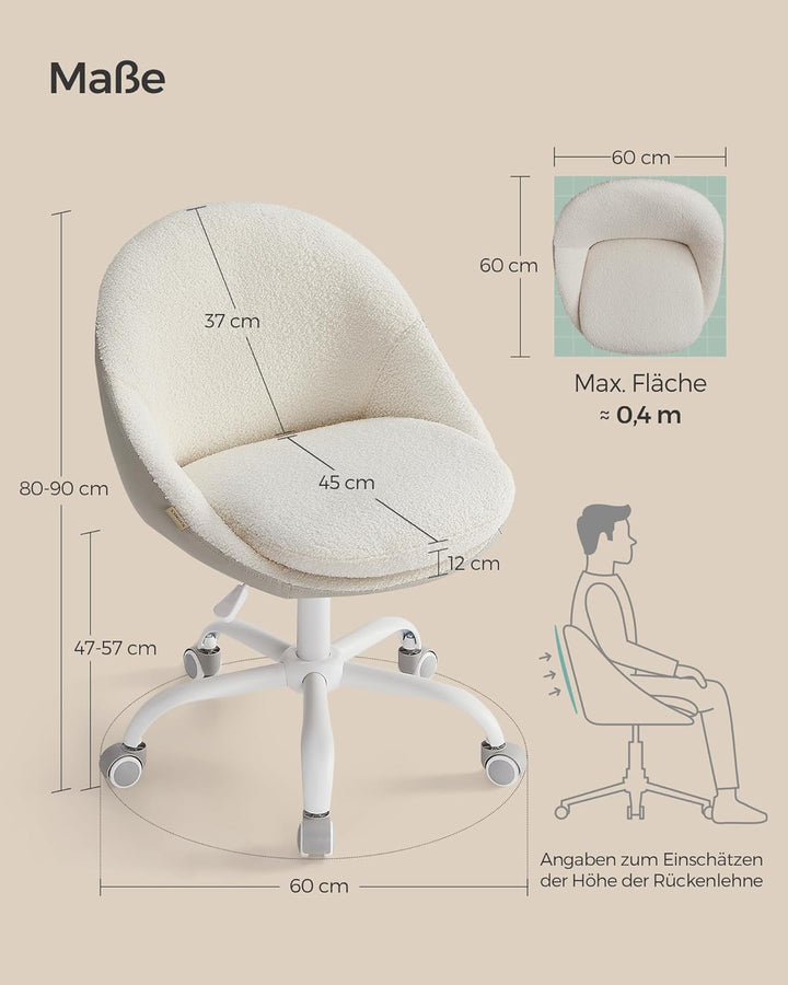 SONGMICS Homeoffice Stuhl, Drehstuhl aus Sherpa, Schreibtischstuhl, Schaumstoffpolsterung, höhenvers