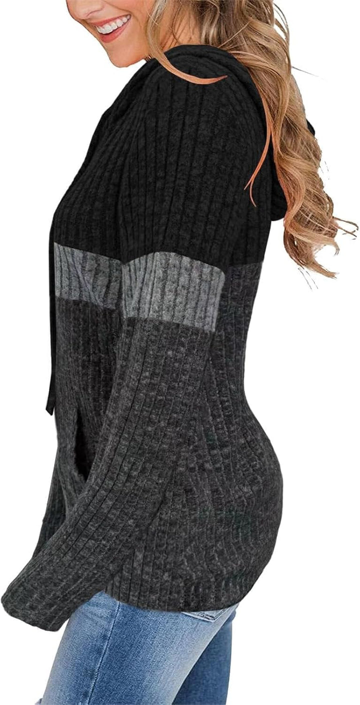 TrendiMax Hoodie Damen Herbst Übergangs Strickpullover Kapuzenpullover mit Kordelzug Locker Sweatshi