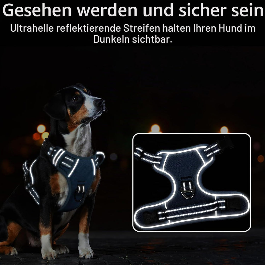 HEELE Hundegeschirr ohne Zug, Brustgeschirr für grosse Hund, einstellbares reflektierendes Hunde Ges