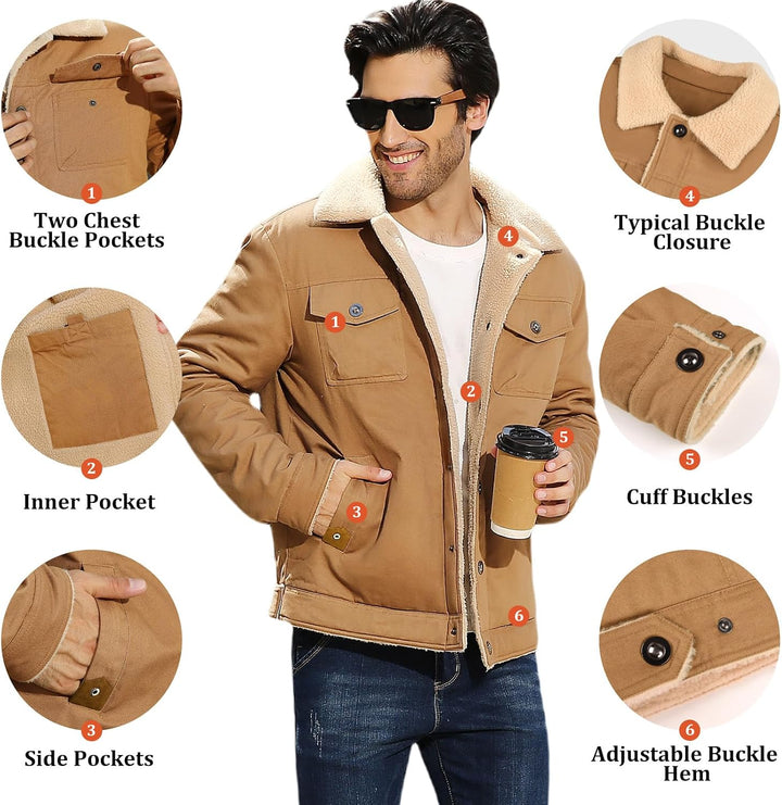 Voqeen Winterjacke Herren Fleece Gefüttert Cargo Jacke Warme Herren Fliegerjacke Militär Winddichte