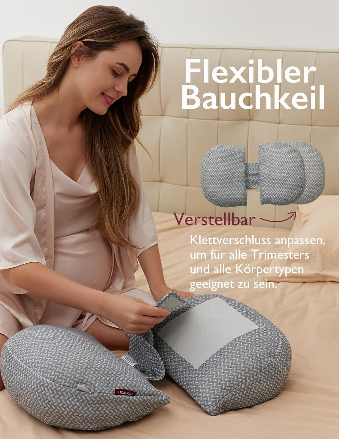 Momcozy Tragbares Schwangerschaftskissen – W-förmiges Seitenschläferkissen für Rücken, Bauch &amp; Hüfte