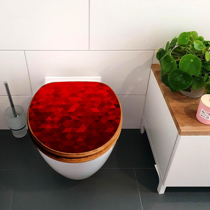 banjado® Design WC Sitz Bambus Absenkautomatik mit Motiv Dreiecke Rot/Toilettendeckel mit Absenkauto