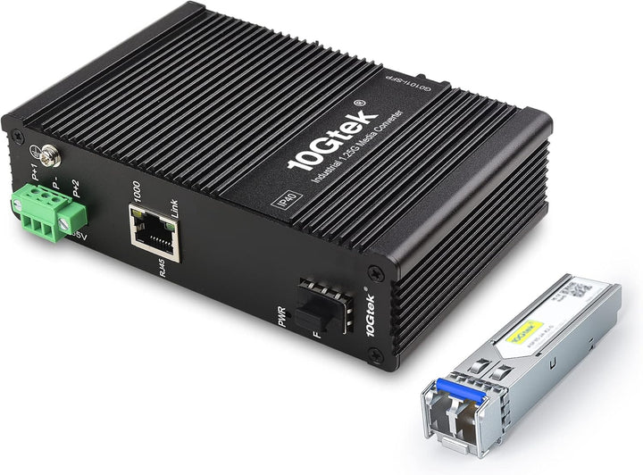 10Gtek Gigabit 1.25G Industrial IP40 Media Converter, (w/ 20-km SFP transceiver), G0101i, DIN-Rail M