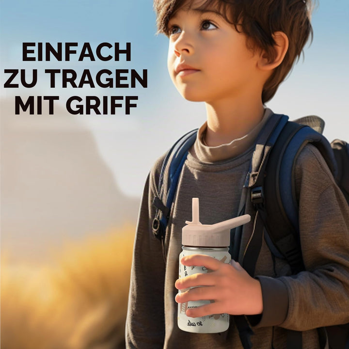 SANTECO Trinkflasche Kinder Edelstahl 350ml mit Strohhalm Auslaufsicher - Kinder Thermosflasche BPA-