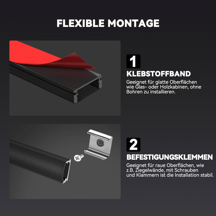 HOMMAND 6 x 1m/3,3ft LED Profil U-Form, LED Leiste Profil und Diffusor, LED Streifen Kanal mit Eckve