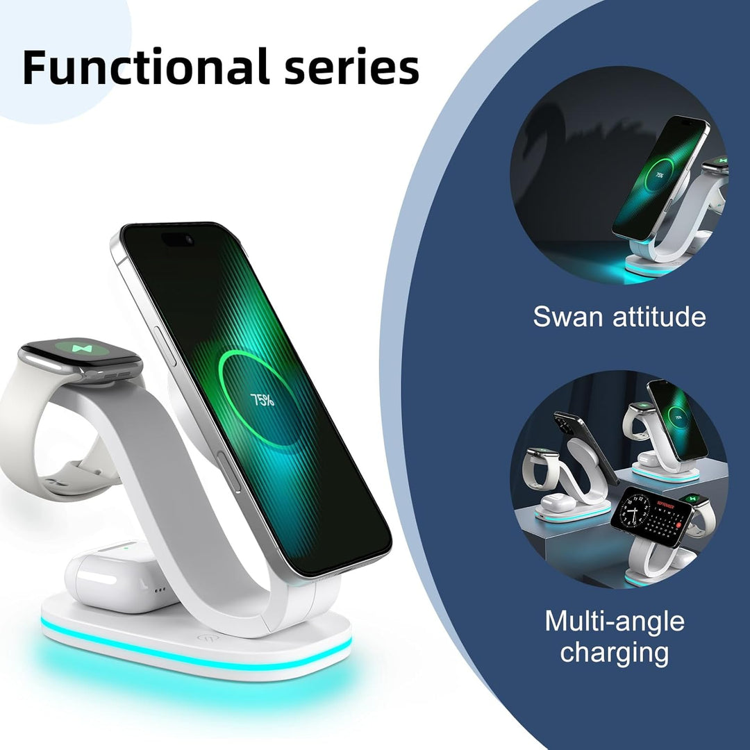 3-in-1 Ladestation für Apple kompatibel mit Magsafe | iPhone 17 16 15 14 13 12, AirPods, iWatch Seri