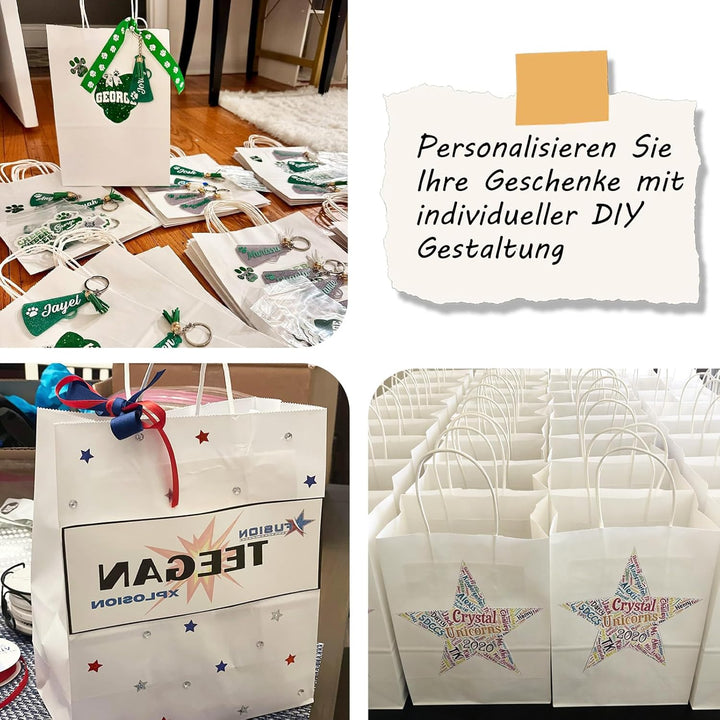 Weifeng 45 Stück Papiertüten Gross Weiss 23x12x30cm Geschenktüten Paper Bags Kraftpapier Taschen meh