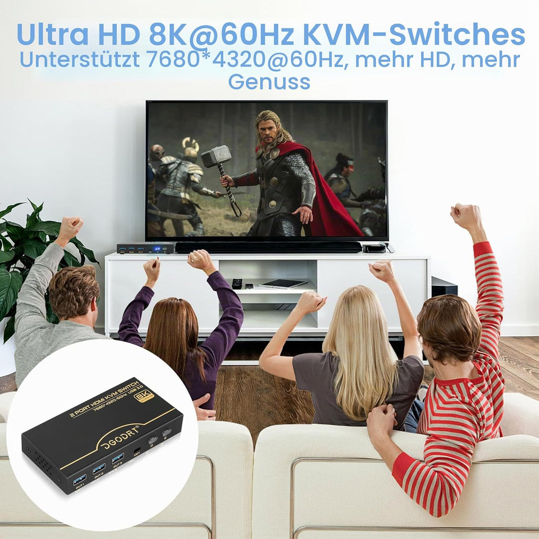 8K 60Hz HDMI 2.1 KVM Switch 4K 120Hz, 2 Port Box KVM Switch mit USB 3.0 für 2 Computer 1 Monitor, di