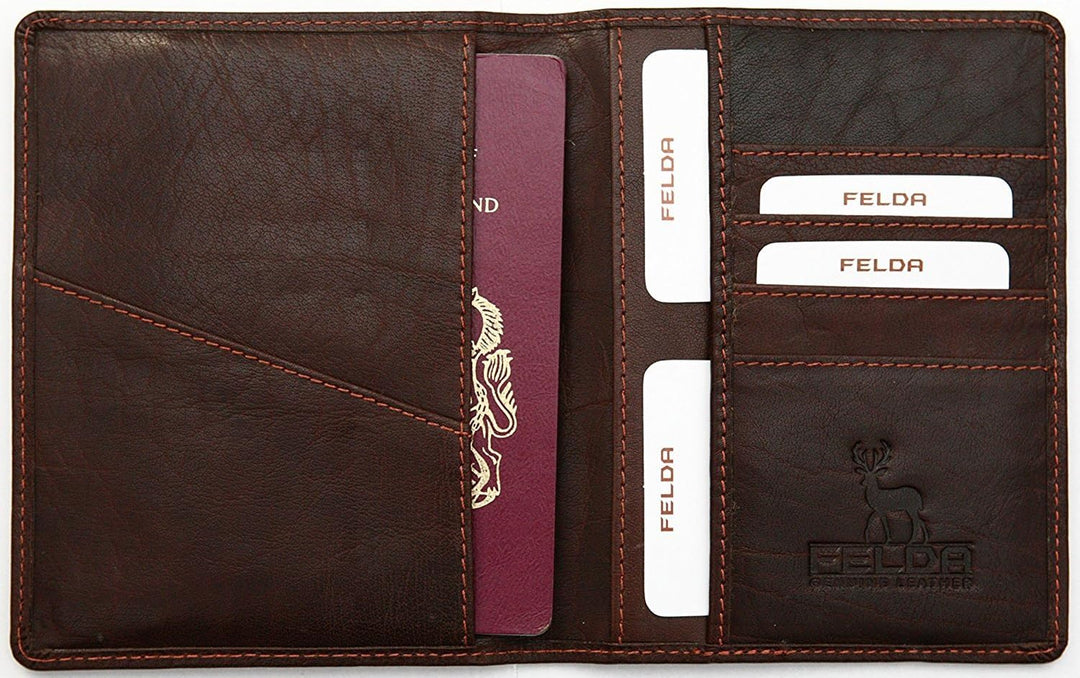 FELDA - Reisebrieftasche aus Leder - Reisepasshalter & Kartenfächer - RFID-Blocker - Lieferung in Ge