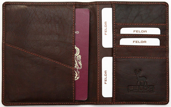 FELDA - Reisebrieftasche aus Leder - Reisepasshalter & Kartenfächer - RFID-Blocker - Lieferung in Ge