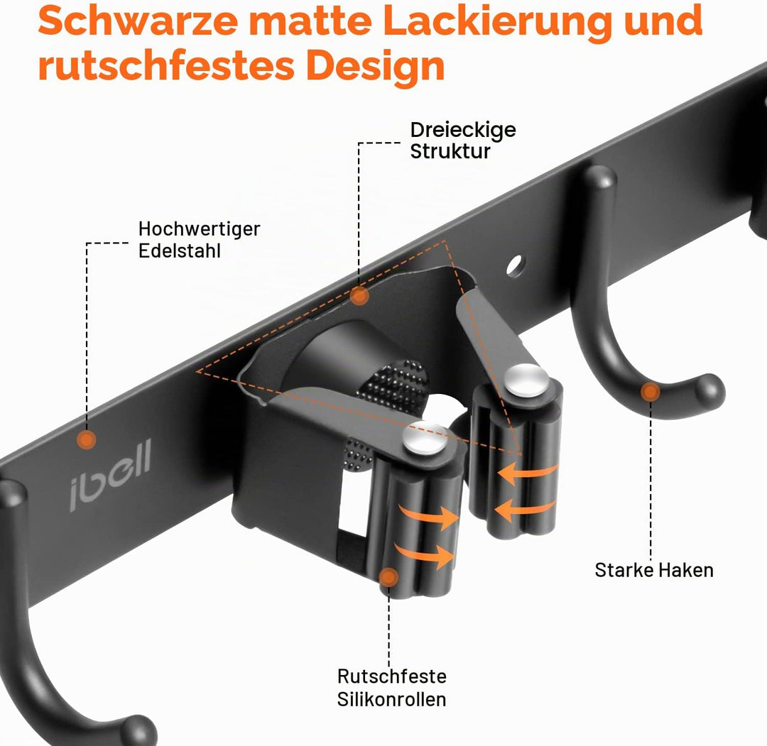 2 Stück Besenhalterung Wand, ibell Gerätehalter Edelstahl Gartengerätehalter Wandhalterung, Mopphalt