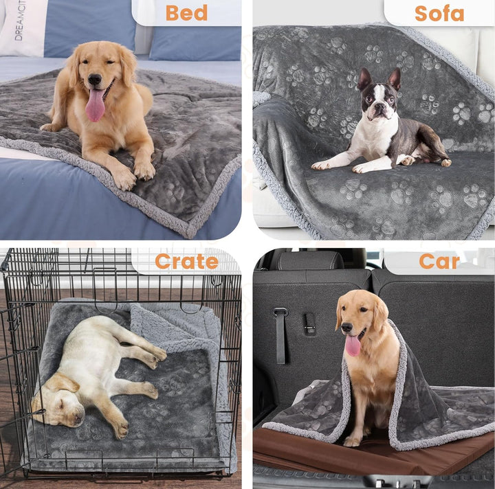 PETTOM wasserdichte Hundedecke, Hundedecke Flauschig aus Sherpa Fleece, Hundedecke Waschbar Beidseit