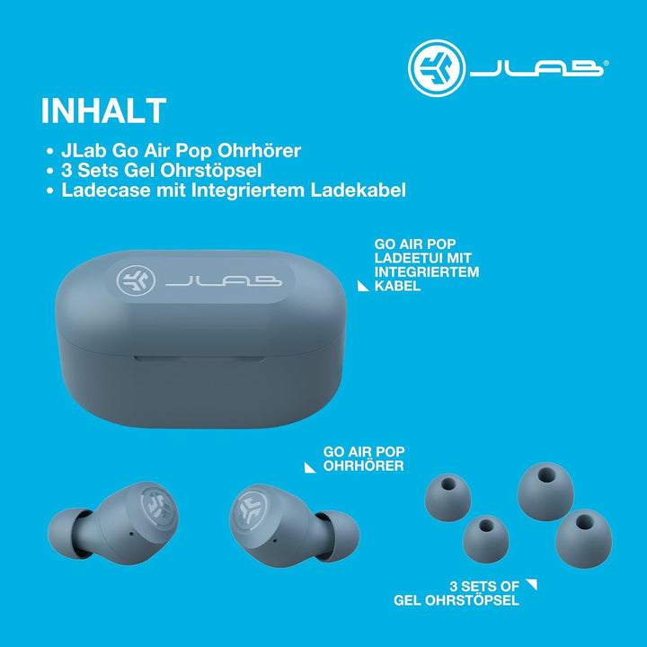JLab Go Air Pop In Ear Kopfhörer kabellos Bluetooth, True Wireless Kopfhörer, 32+ Std Headphones, ka