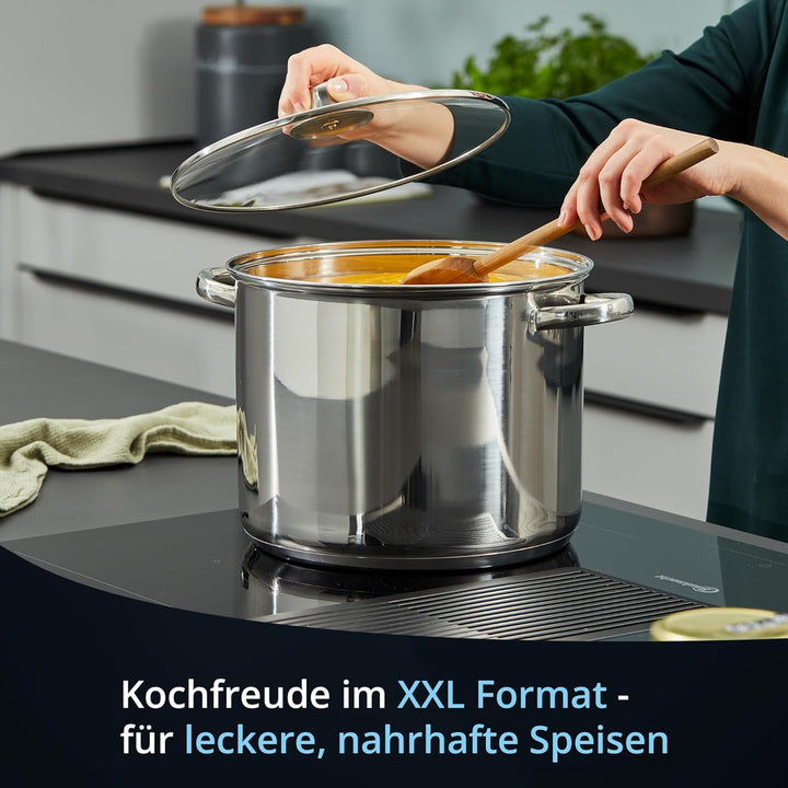 KHG Topf Kochtopf 26 cm, 10 Liter Induktion, Edelstahl unbeschichtet inkl. Glasdeckel | XXL Suppento