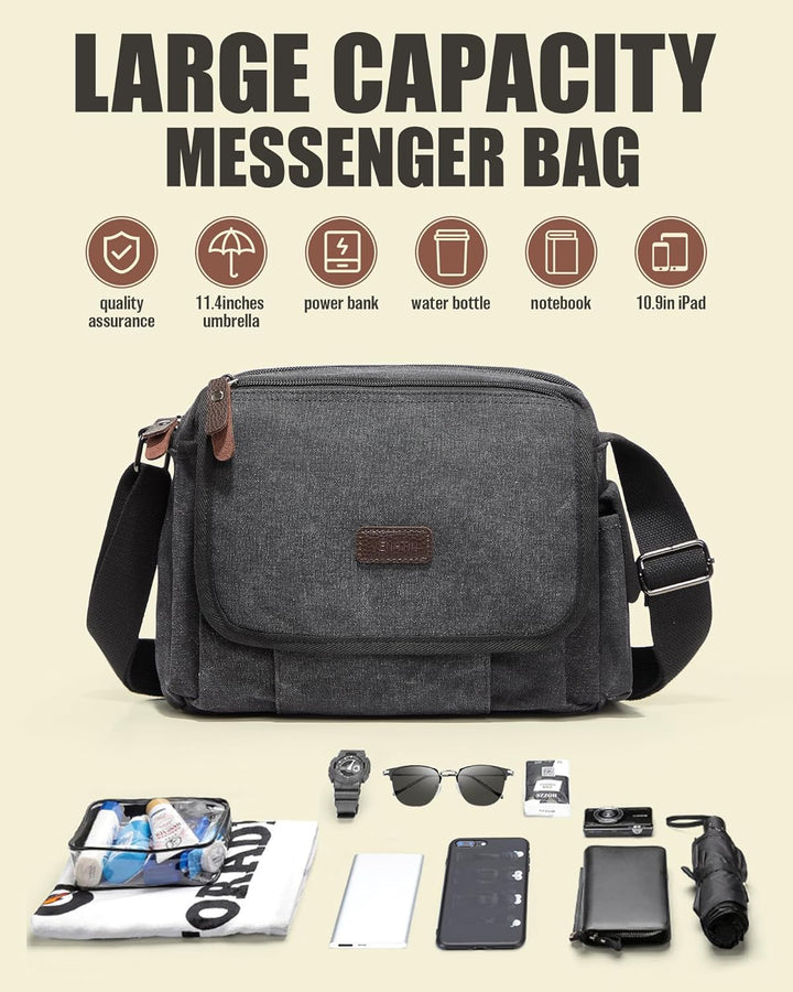 Umhängetaschen Herren aus Canvas, Vintage Canvas Messenger Bag, Laptoptasche 15.6 Zoll Arbeitstasche