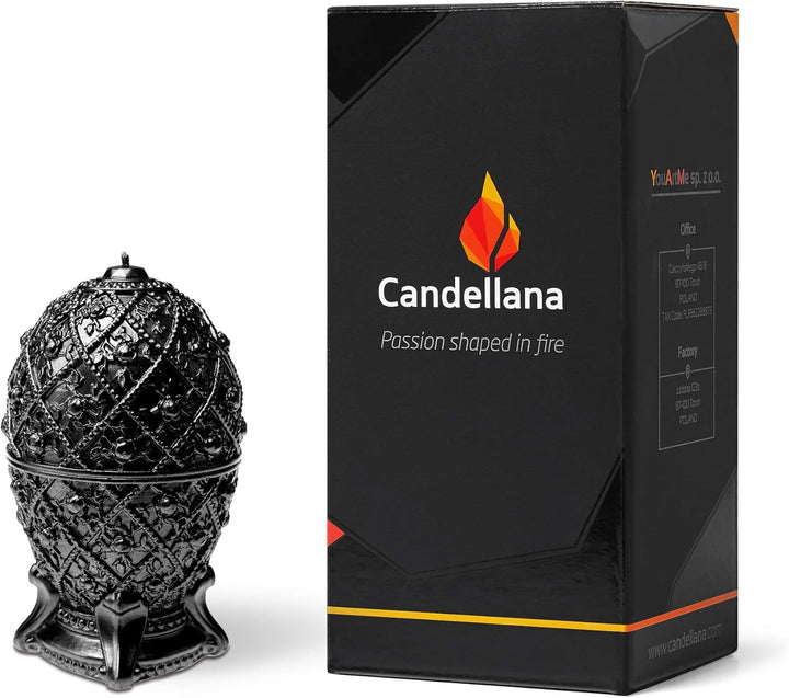 Candellana Kerze Mittleres Faberge-Ei Low Poly, Höhe: 16 cm, Handgemacht in der EU (Black Metallic),