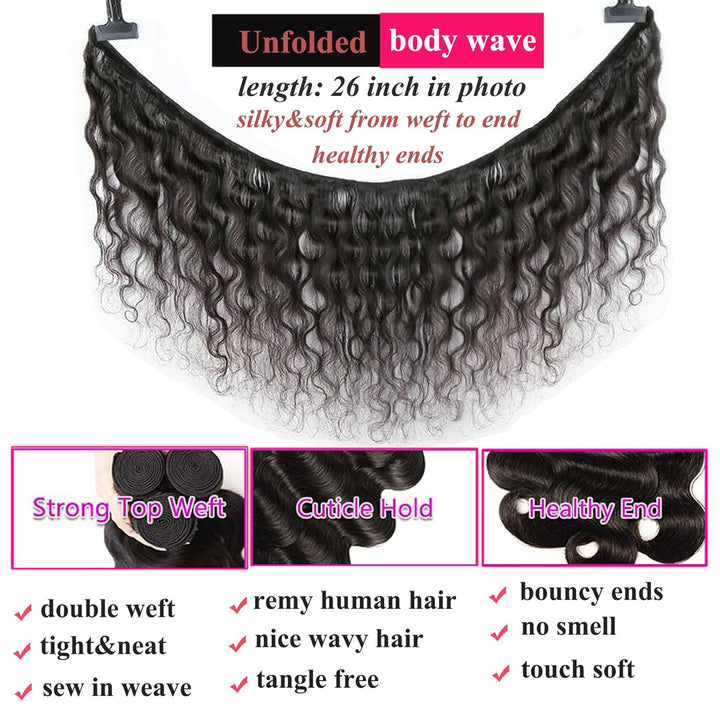 Huarisi Brazilian Body Wave Bundles Human Hair Weaves 18 20 22 Inch Body Wave Remy Hair 3 Bundles 8A