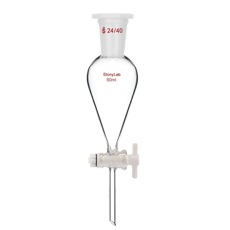 StonyLab 60 ml Trichter aus Borosilikatglas, Separatory Funnel, Schwerwandig Konisch mit 24/40 Gelen