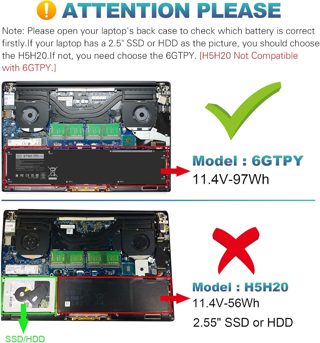 ASUNCELL 11.4V/97Wh 6GTPY Laptop-Batterie für Dell XPS 15 9550 9560 9570, Dell Precision 5510 5520 5