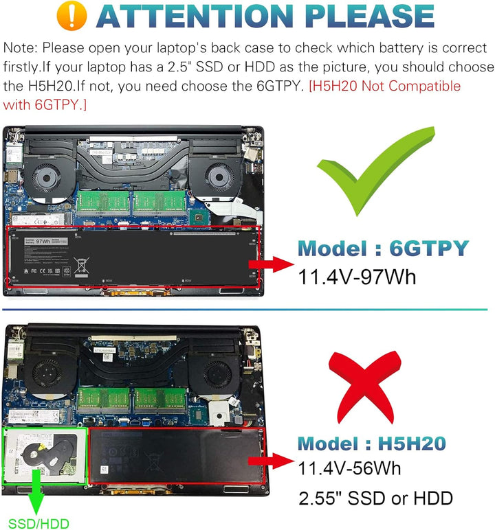 ASUNCELL 11.4V/97Wh 6GTPY Laptop-Batterie für Dell XPS 15 9550 9560 9570, Dell Precision 5510 5520 5