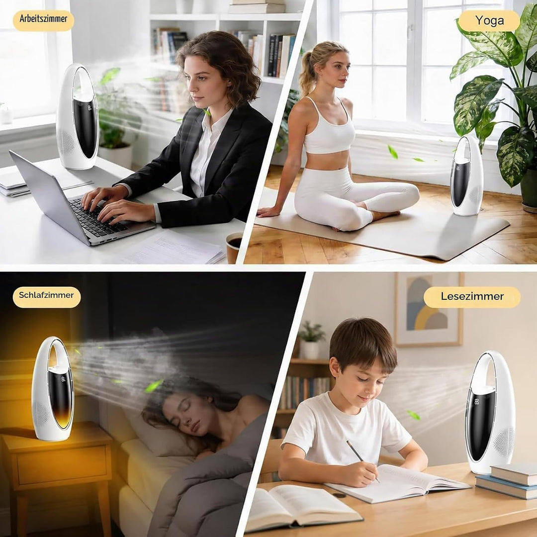 VOMI Ttischventilator Akku mit Sprühnebel, Rotorlose Ventilator Ohne Rotorblätter Tragbarer Kleiner