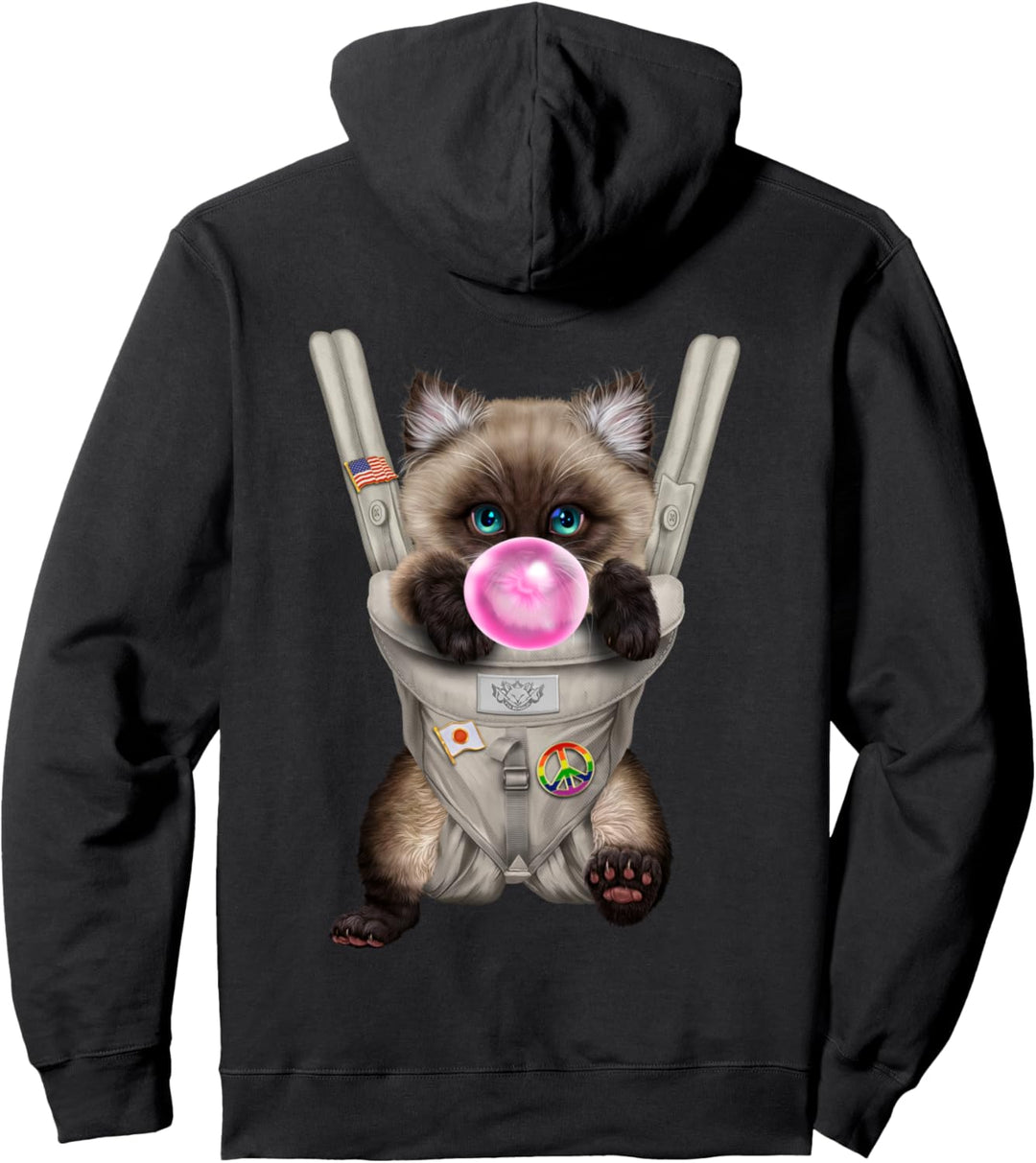 Siamesische Katze mit Kaugummi in der Babytrage Pullover Hoodie