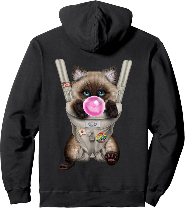Siamesische Katze mit Kaugummi in der Babytrage Pullover Hoodie
