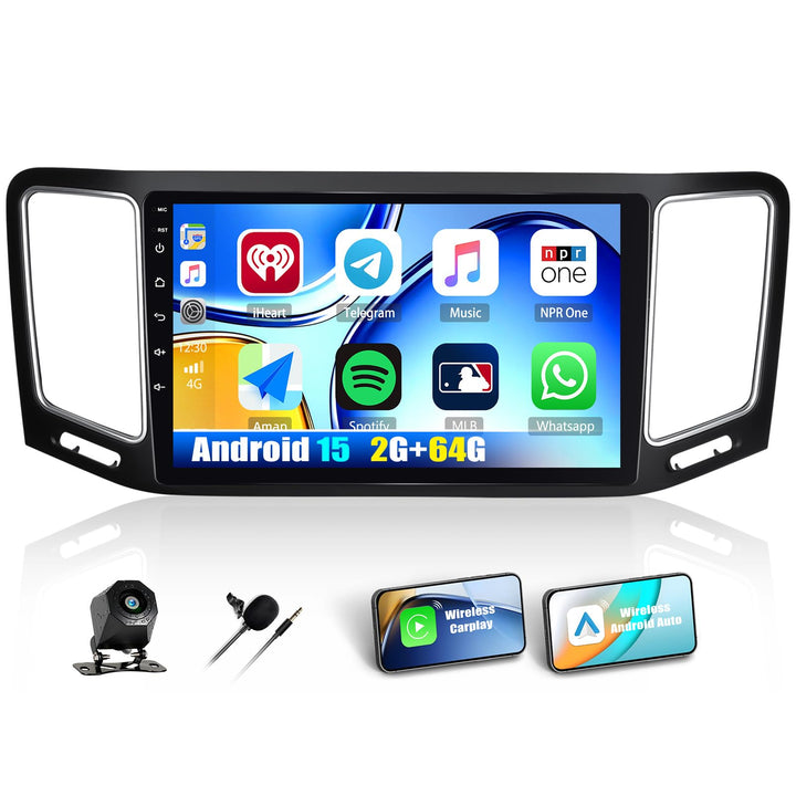 2+64G CAMECHO Android 15 Carplay Autoradio mit Navi für VW Sharan II 7N Seat Alhambra II 2012-2015,