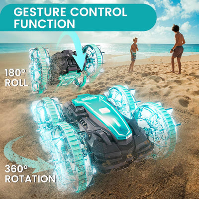 Tecnock Amphibisches Ferngesteuertes Auto, 4WD 360° Drehbares Gestensensor Stunt RC Auto mit Lichter