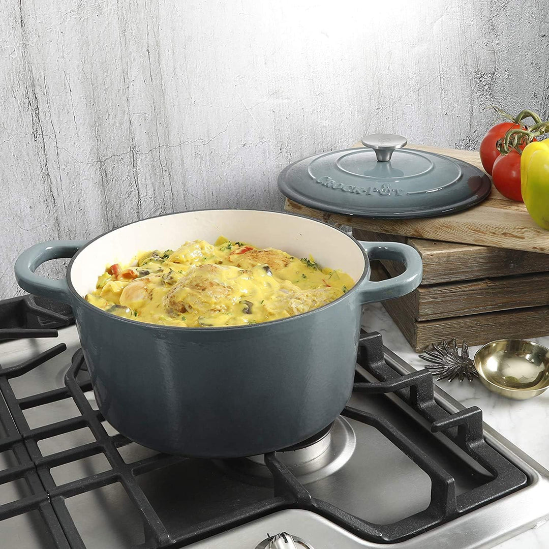 Crock Pot Artisan Schmortopf, emailliertes Gusseisen, rund, 5 Quart, Schiefergrau Dutch Oven – rund