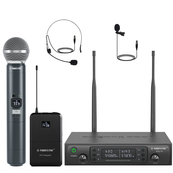Phenyx Pro Wireless Mikrofon System mit Dual-Handheld-Funkmikrofon/Bodypack/Headset/Lapel-Mikrofon,